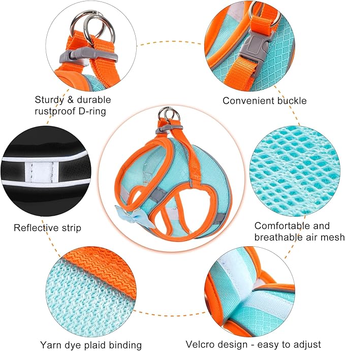Dog Harness with Leash Set, Step-in Breathable Puppy Cat Dog Vest Harnesses, No Pull Adjustable Reflective Puppy Harness with Soft Padded Vest for Extra-Small/Small Medium Large Dogs and Cats