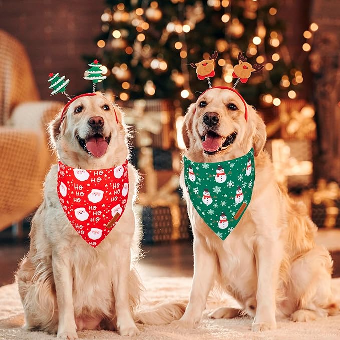 ADOGGYGO Christmas Dog Bandanas, Snowman Santa Xmas Pet Scarf, Multi Size Offered, Red Green Christmas Bandana for Extra Large Dogs Pets (X-Large)