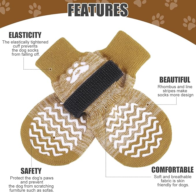 PUPTECK Non-Slip Dog Socks Double Sides Grips for Hardwood Floors Prevents Licking, Dog Shoes for Hot Pavement Booties for Senior Small Medium Large Dogs