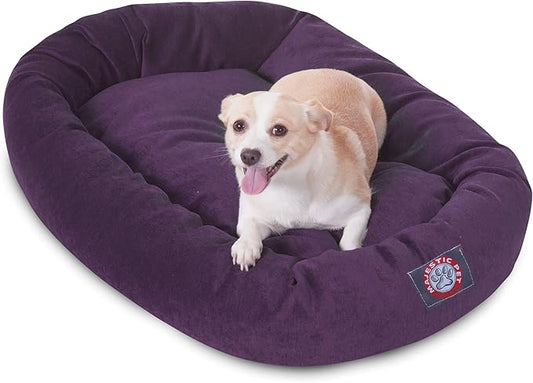 Majestic Pet 32 Inch Micro Velvet Calming Dog Bed Washable 32x23x7 (inch) – Cozy Soft Round Donut Dog Bed with Spine for Head Support - Pet Bed Medium – Aubergine (2025)