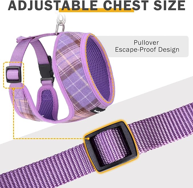 SCENEREAL Puppy Dog Harness with Leash Set for Small Medium Sized Dogs, Soft Mesh Step in Pet Harnesses and Leash, No Chock Plaid Adjustible No Pull Vest for Dogs Cats, Chihuahua,Bulldog (Purple XS)