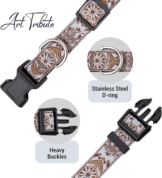 Dog Collars for Small Medium & Large Dogs - Female and Male Patterns on Long Lasting, Adjustable, Strong and Durable, Puppy Quick Release Buckle, White Woven Collar
