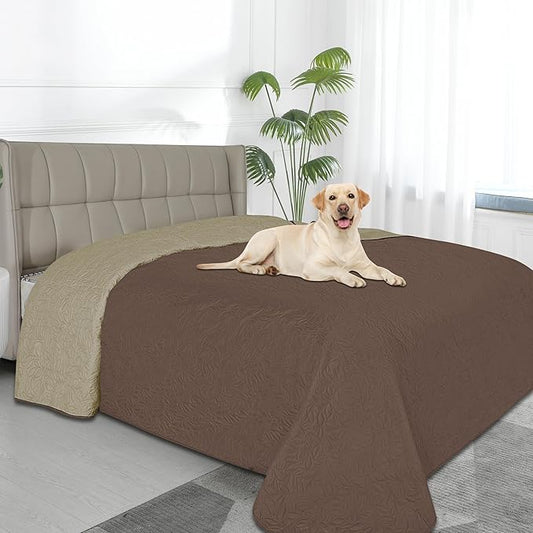 Easy-Going Waterproof Dog Bed Cover Reversible Leak Proof Pet Blanket Replacement Mat for Furniture Washable Couch Cover Sofa Cover for Dogs Cat(82x86 Inch, Brown/Beige)