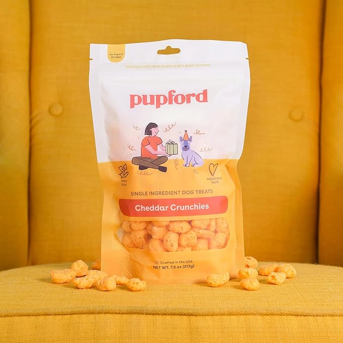 Pupford Cheese Crunchies, Premium Single-Ingredient Treat for Dogs & Puppies (Cheddar, 7.50 oz)