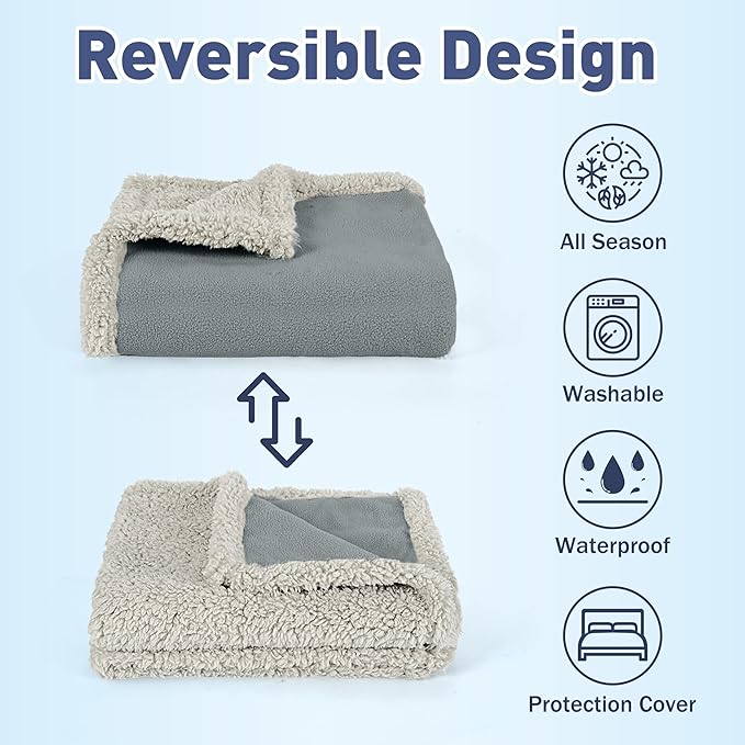 Kritter Planet Waterproof Puppy Blanket for Small Dogs, Pee Proof Sherpa Fleece Pet Blanket, Reversible Cover for Couch Bed, Liquid Proof Furniture Protector