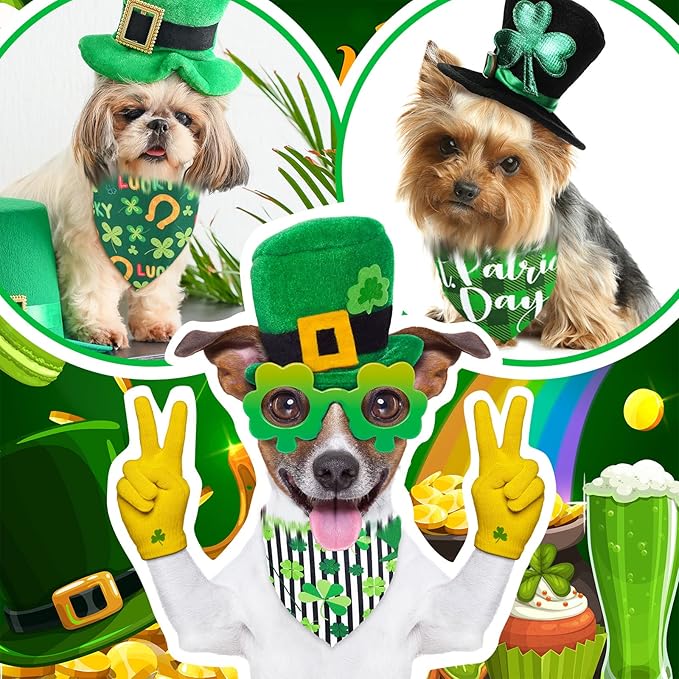 20 Pcs St. Patrick's Day Dog Bandana Pet Scarf Washable Triangle Bibs Shamrock Scarfs Adjustable Pet Triangle Washable Kerchief for St. Patrick's Day Dogs Cats (Shamrock, XL)