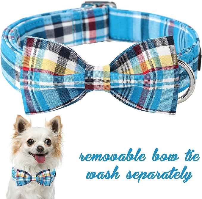 Unique style paws Plaid Dog Collar with Bow Pet Gift Adjustable Soft and Comfy Bowtie Collars for Small Medium Large Dogs
