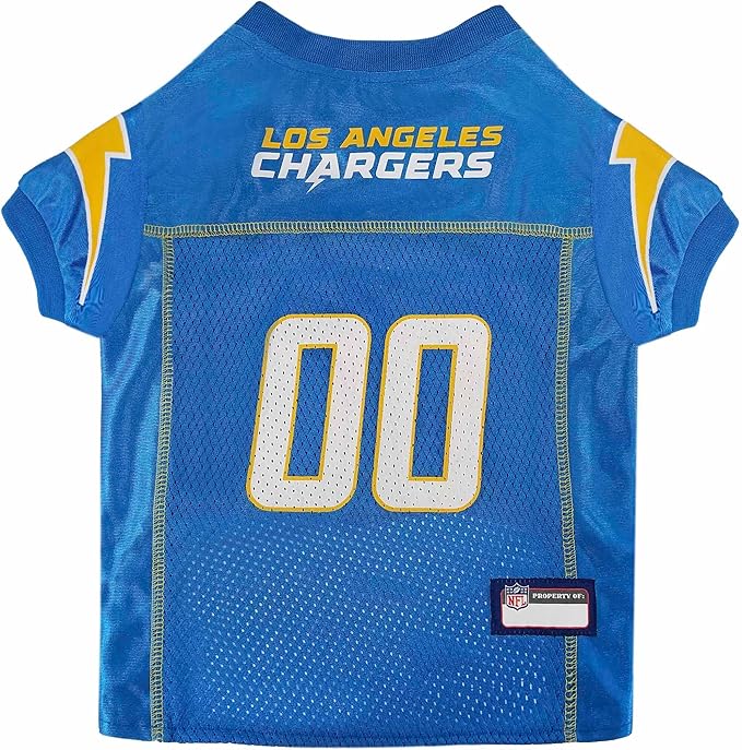 Pets First NFL Los Angeles Chargers Dog Jersey, Size X-Small. Best Football Jersey Costume for Dogs & Cats. Licensed Jersey Shirt
