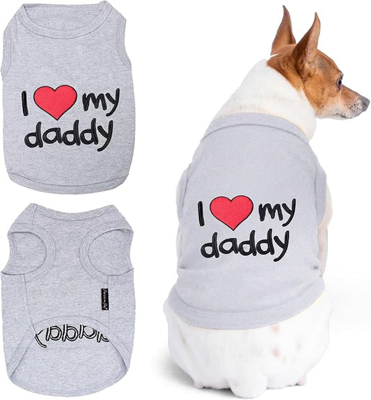 Parisian Pet Unisex Dog T-Shirt - Embroidered 'I Love My Daddy' 100% Cotton, Tee Shirts - Breathable Sleeveless Pet Vest - Dog Clothes for Medium-Sized Dogs - M
