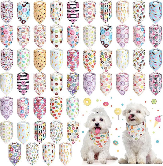 Silkfly 54 Pieces Dog Bandana Bulk Donut Pet Bandana Summer Cute Adjustable Triangle Bibs Scarf Comfortable Soft Pastel Pattern Dog Kerchief for Small Medium Dogs