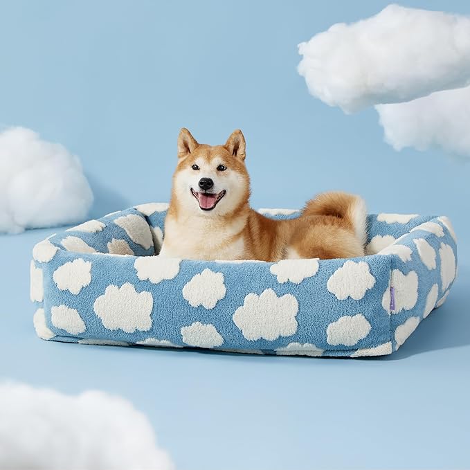 Lesure Cute Dog Bed for Large Dogs - Washable Pet Beds,Cozy Rectangle Orthopedic Sofa with Jacquard Shaggy Plush & Anti Slip Bottom,36x27x8inches