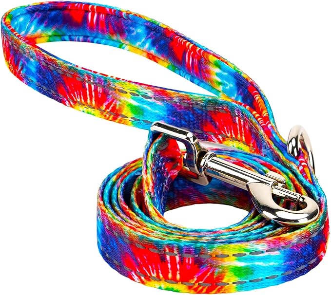 EcoBark Dog Leash - Soft & Reflective Comfort Training Leashes with Padded Handle - Strong Durable Heavy Duty - Training and Pulling for Small, Medium or Large Dogs (Tie Dye)