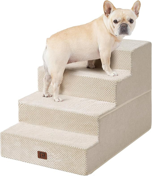 EHEYCIGA Dog Stairs for Bed 20”H, 4-Step Extra Wide Dog Steps for High Bed, Pet Steps for Small Dogs and Cats, Non-Slip Balanced Pet Ramp, Beige