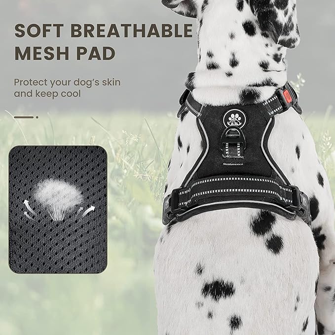 FURRYFECTION Dog Harness | No Pull Dog Harness | Reflective Oxford | Padded Handle | 4 Adjustable Straps | 2 Leash Clips | No Choke Pet Vest Harness for Small Medium Large Dogs | Black | S