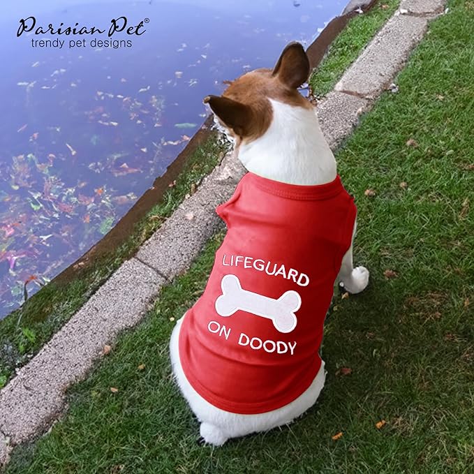 Parisian Pet Dog Tshirt - Embroidered “ Lifeguard on Doody “ Boy Dogs Apparel - Pure Cotton and Lightweight Dog Clothes - Red Doggy Tee Shirts - Machine Washable Shirt for Large Dogs - XL3