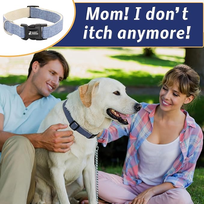 Dark Blue Hemp Dog Collar - Hypoallergenic Dog Collar - Comfortable for Sensitive Skin or Allergies with no Harsh Dyes or Chemicals - 5 Sizes from X-Small to x-Large Breeds