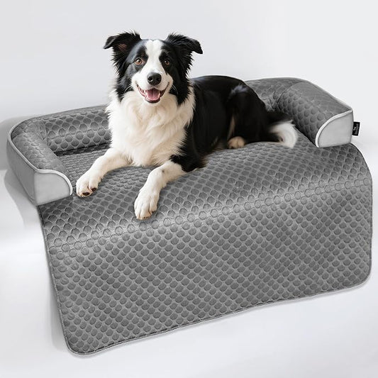 XL Cooling Dog Bed, 45 x 37 inch Waterproof Couch Cover for Dogs Washable, Non-Slip Bottom Self Cooling Mat for Dogs, Durable & Non-Gel, Dog Couch Bed for Sofa Floor Car, Metallic Grey