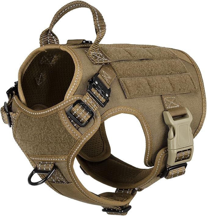 ICEFANG Tactical Dog Harness, Small Size,2X Metal Buckle,Working Dog MOLLE Vest with Handle,No Pulling Front Leash Clip,Hook and Loop Panel