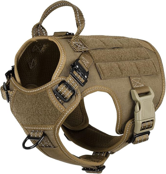 ICEFANG Tactical Dog Harness, Small Size,2X Metal Buckle,Working Dog MOLLE Vest with Handle,No Pulling Front Leash Clip,Hook and Loop Panel