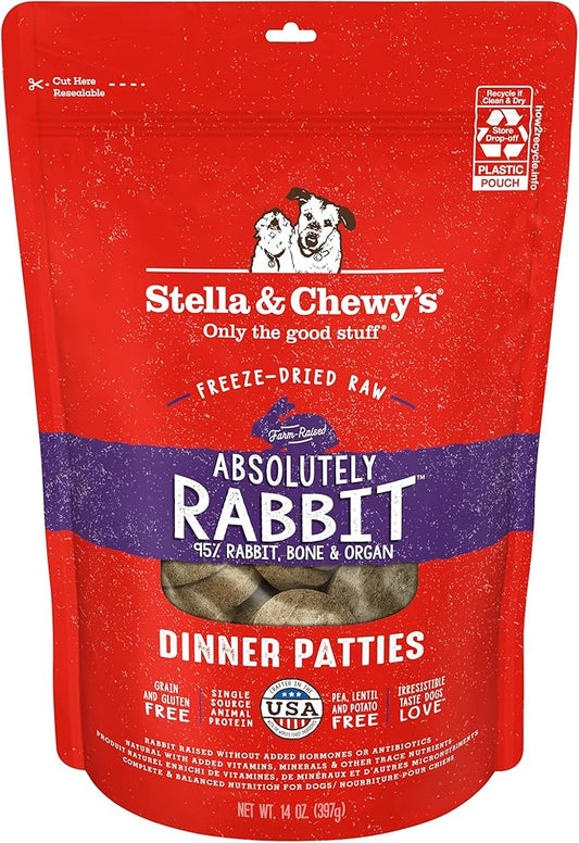 Stella & Chewy's Freeze-Dried Raw Dinner Patties - Absolutely Rabbit Recipe - High Protein Grain-Free Puppy & Dog Food - Perfect For Picky Eaters - 14 oz