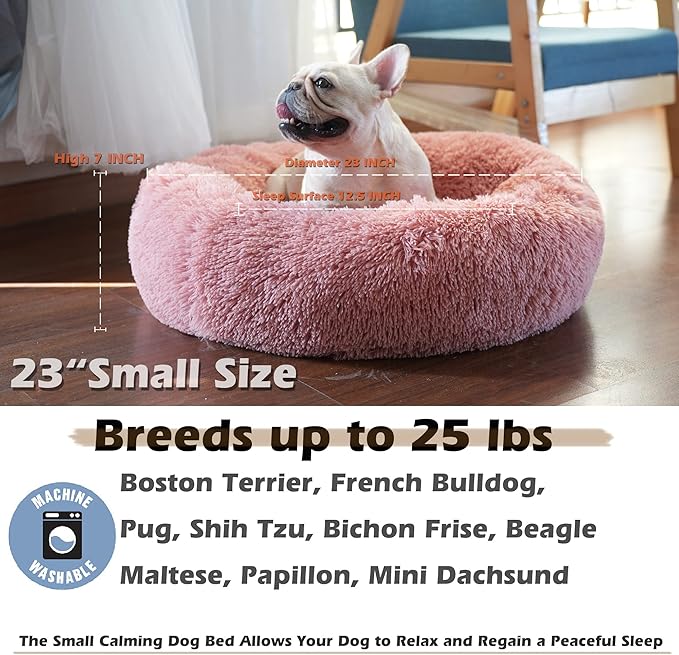 Puppy Beds for Small Dogs Washable 23 Inches Deep Sleep Calming Bed for Girls Chihuahua,Pet Dog Beds Fits up to 20 lbs Pets Beds Machine Washable Dog Bed,Pink