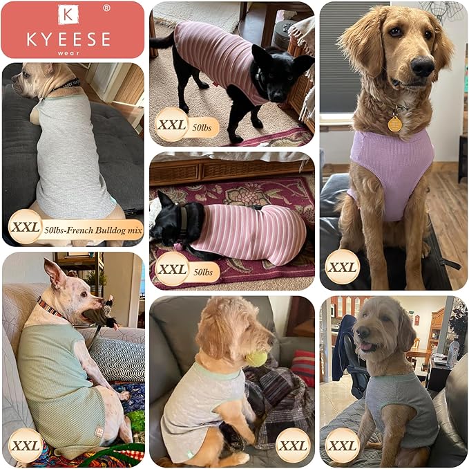 KYEESE 2Pack Waffle Dog Shirts Stretchy T-Shirts Lightweight Tank Top Sleeveless Striped Vest Breathable Pet Tee, XX-Large, Pink+Striped