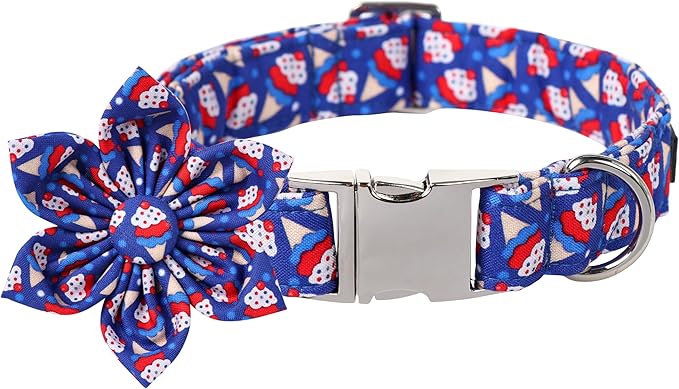 Lionet Paws Design Dogs Collar Cute Flower 4th of July Dog Collars for Girl Female Small Medium Dogs with Sundae M
