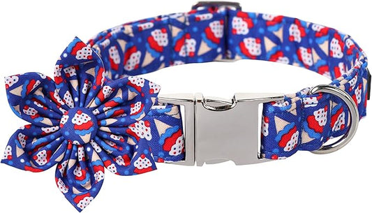 Lionet Paws Design Dogs Collar Cute Flower 4th of July Dog Collars for Girl Female Small Medium Dogs with Sundae M
