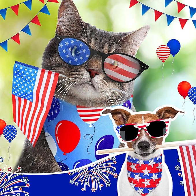 Eccliy 20 Pcs 4th of July Dog Bandanas for Pets Memorial Day Dog Bandanas Gifts Independence Day Pet Scarf Washable Triangle Bibs American Flag Patriotic Adjustable Pet Kerchief for Cat