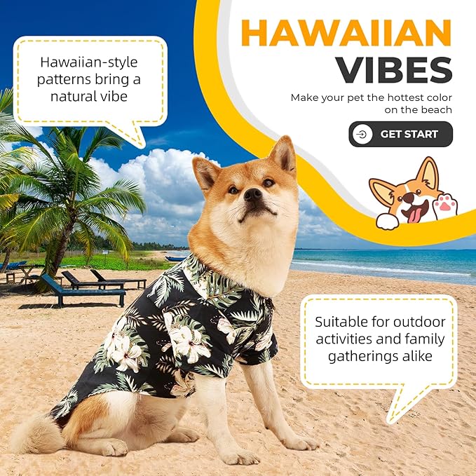 Dog Shirt Hawaiian Dog and Cat Summer T-Shirts Dog Style Floral Breathable Cool Clothes Hawaiian Shirts for Dogs and Cats Owner and Pet Shirts are Sold Separately