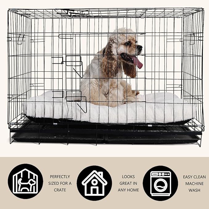 nononfish Dog Crate Bed 36 x 24 for Large Dogs Washable with Anti-Slip Bottom,Extra Soft 36 inch Crate Pad fit Kennel or Cage Pet Sleeping Mat,Fits up to 50 lbs,35" x 23" x 3" Cream White