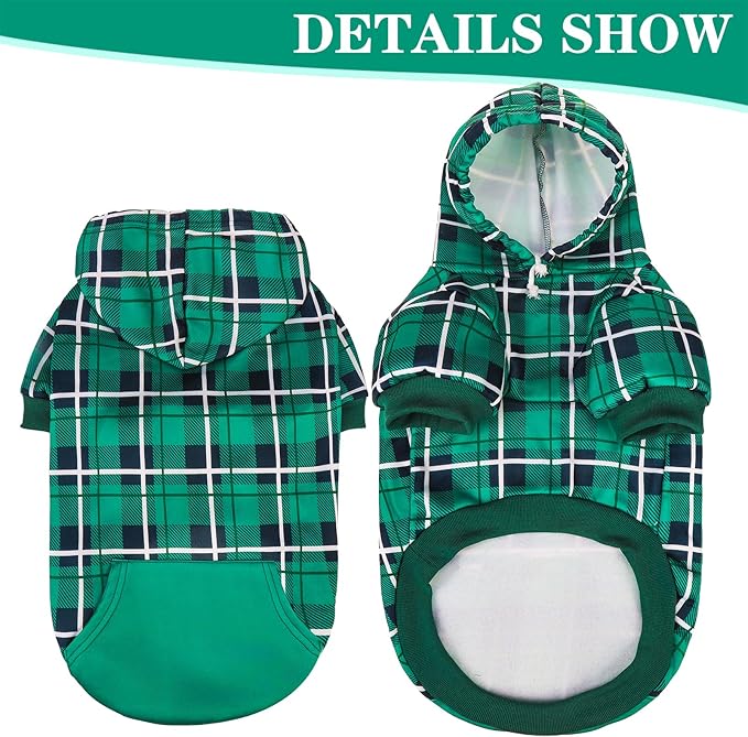 EXPAWLORER Plaid Dog Hoodie - British Style Warm Dog Sweater Shirt with Leash Hole,Pitbull Clothes Outfits,Winter Coat Apparel for All Breeds Puppy Girl Boy-Cat Apparel