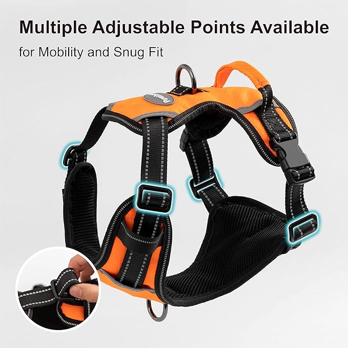 No Pull Dog Harness, Reflective Walking Dog Harness with Easy Control Handle and Front & Back Clips,Adjustable Breathable Soft Padded Dog Vest Harness for Large Medium Small Dogs,Orange,S