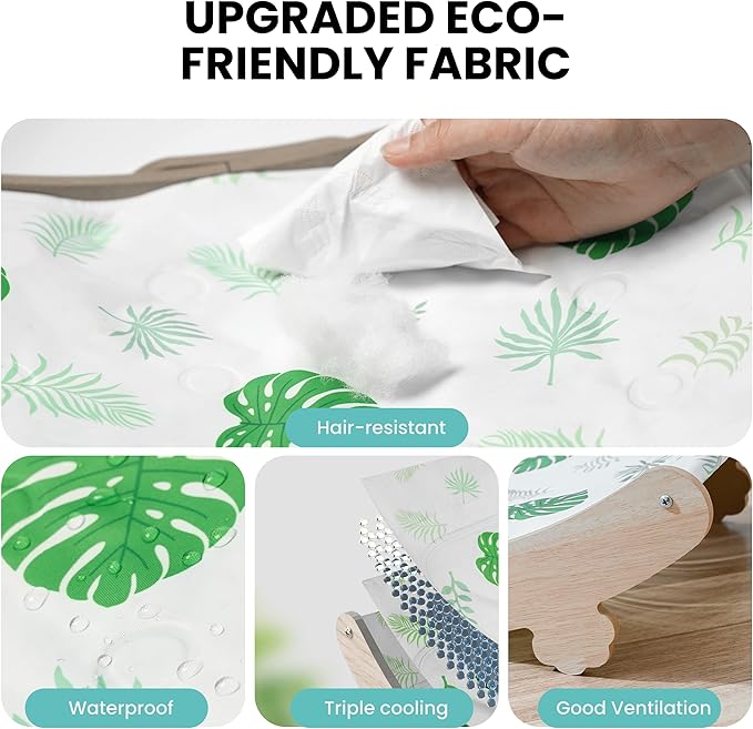 Cooling Cat Bed Hammock with Water Mat, Waterproof Elevated Cat Beds Chair with PVC Fabric, Curved Design, Pet Furniture Couch, Summer Pet Bed for Indoor Use, Green