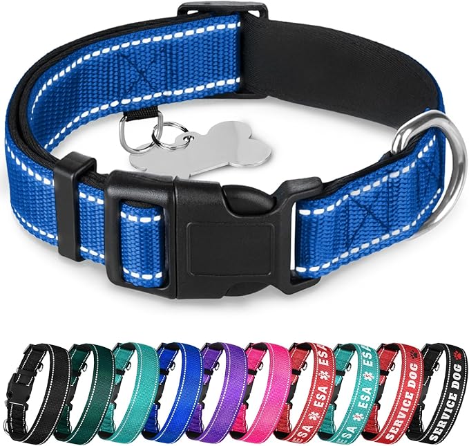 TECEUM Reflective Pet Collar – Navy Blue – XL – Extra Soft Padding – Basic Nylon Dog Collar – Quick Release Buckle – Fits Small, Medium and Large Dogs, Puppies, Cats – ESA & Service Dog Options