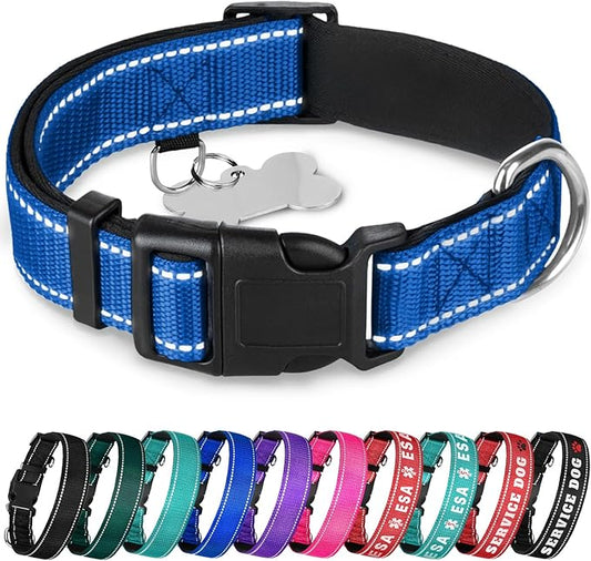 TECEUM Reflective Pet Collar – Navy Blue – XL – Extra Soft Padding – Basic Nylon Dog Collar – Quick Release Buckle – Fits Small, Medium and Large Dogs, Puppies, Cats – ESA & Service Dog Options