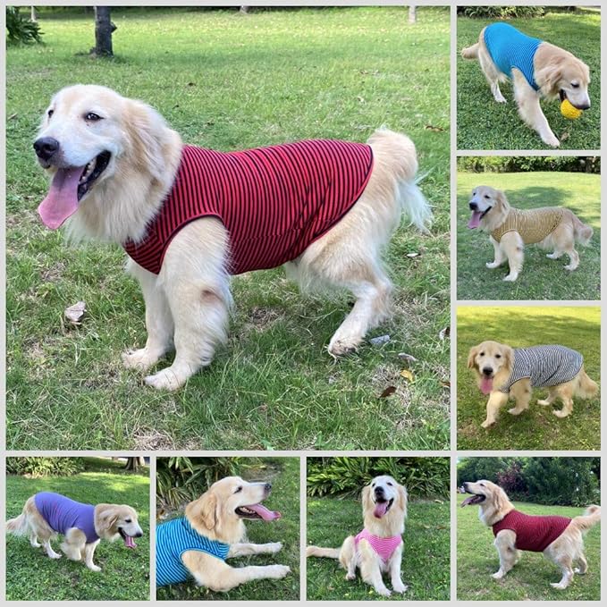 Dog Shirts Cotton Striped T-Shirts, Breathable Basic Vest for Puppy and Cat, Super Soft Stretchable Doggy Tee Tank Top Sleeveless, Fashion & Cute Color for Boys and Girls (XL, Black+Red)