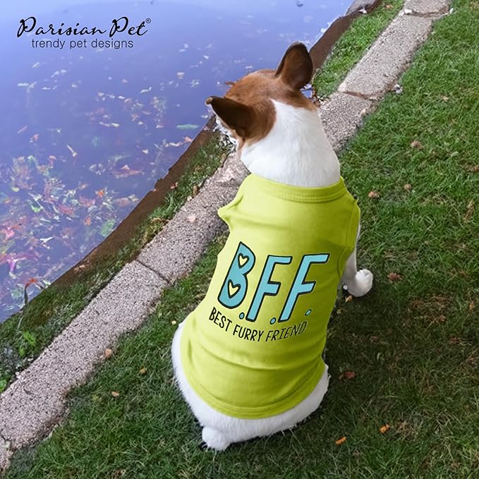 Parisian Pet Dog Tshirt - Embroidered “BFF (Best Furry Friend)“ Dogs Clothes - Lightweight Dog Tank Top - Sleeveless Doggy Tee Shirts - Machine Washable Shirts for Medium Dogs - M