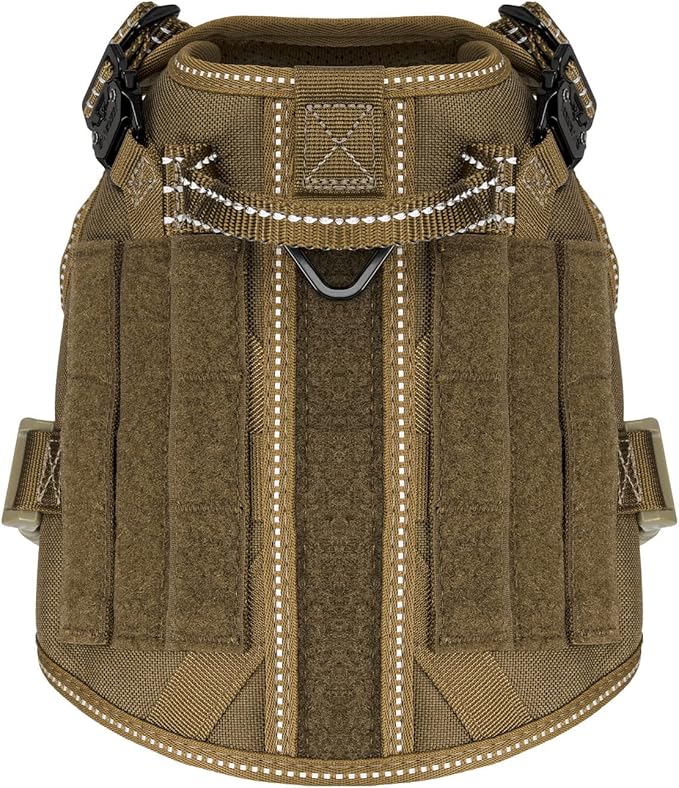 ICEFANG Tactical Dog Harness, Small Size,2X Metal Buckle,Working Dog MOLLE Vest with Handle,No Pulling Front Leash Clip,Hook and Loop Panel