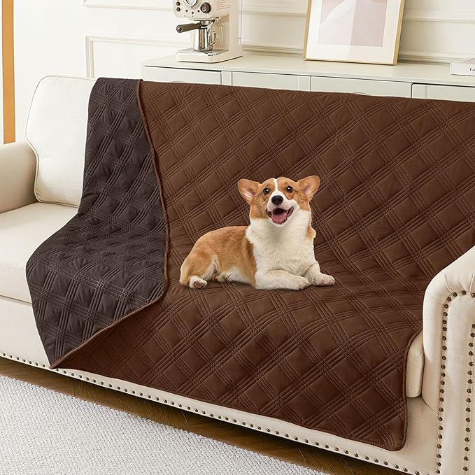 hyha Waterproof Dog Blanket, Reversible Pet Bed Blanket, Soft Sofa Couch Cover for Dogs Washable, Waterproof Pet Couch Covers for Sofa Puppy Cats Furniture Protector(52"x82", Brown/Chocolate)