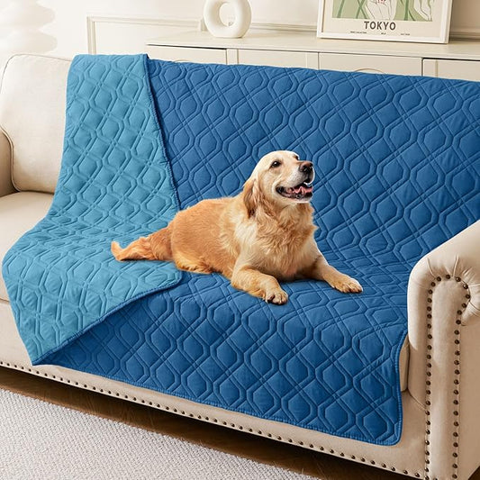 hyha Waterproof Dog Bed Blanket, Soft Pet Blankets, Waterproof Couch Cover for Dogs, Reversible Sofa Covers Washable for Furniture (68x82 Inch, Navy Blue/Blue)