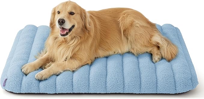 Lesure Cute Orthopedic Dog Bed for Extra Large Dogs, XL Waterproof Chic Flat Pet Beds with Removable Washable Cover, Fuzzy Thick Egg Crate Foam Pet Mat for Indoor Use (44" x 32", Blue)