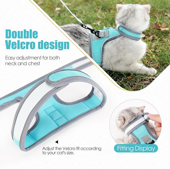 Cat Harness and Leash Set, Escape Proof Adjustable Kittens Vest with Reflective Strip, Easy to Wear for Cats Walking and Traveling, Soft Mesh Kitten Harness for Small Medium Large Cats