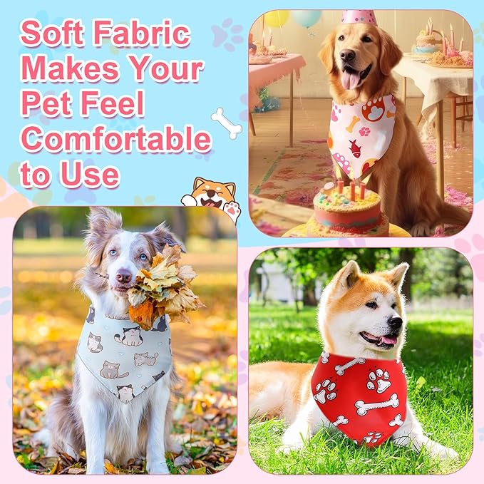 Amylove 120 Pcs Dog Bandanas Bulk Holiday Triangle Dog Pack Puppy Kerchief Bandana Adjustable Pet Scarf for Pet Cat Costume Accessories Decor Summer(Cartoon)