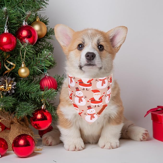 ADOGGYGO Christmas Dog Bandana, Santa Snowman Joy Xmas Pet Scarf, Premium Durable Fabric, Adjustable Fit Christmas Bandanas for Small Dogs Pets (Small)