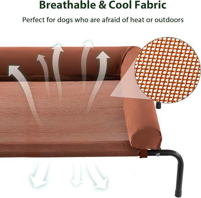 Cooling Elevated Dog Bed for Large Dogs – Waterproof Raised Dog Cot with Slope Headrest, Breathable Teslin Mesh, Durable & Portable Pet Bed for Indoor and Outdoor Use, Caramel