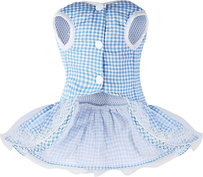 Dog Dress Plaid with Bowknot Cute Dress for Small Dog Cat Puppy Outfits with Harness Leash（ Blue，Medium ）