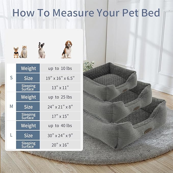 Dog Bed for Small Dogs Breeds, Rectangular Soft Kennel Bed,Washable Deluxe Plush Dog Crate Beds, Comfy Durable Pet Sleeping Bed with Pillow & Non-Slip Bottom, Size (24"X21" Gray)