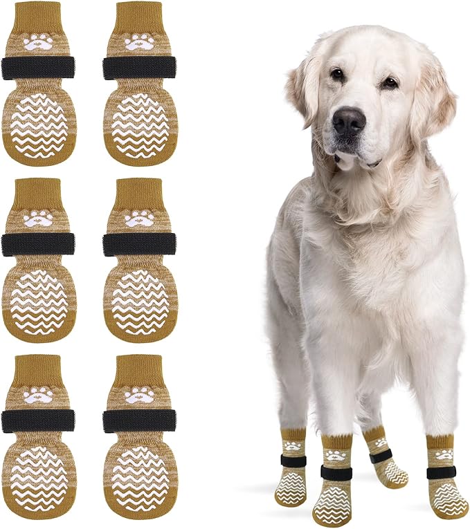 PUPTECK Non-Slip Dog Socks Double Sides Grips for Hardwood Floors Prevents Licking, Dog Shoes for Hot Pavement Booties for Senior Small Medium Large Dogs