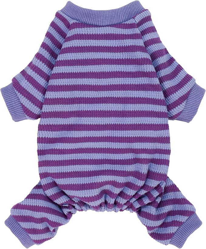 Fitwarm Purple and Violet Striped Dog Pajamas, Waffle Dog Clothes for Small Dogs Girl Boy, Puppy Onesie with Feet, Pet Cat Outfit, Small